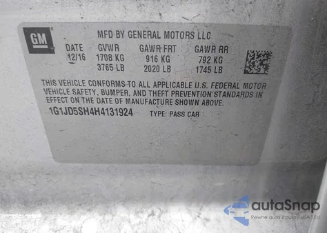 2017 Chevrolet Sonic Lt Auto from USA, damaged, VIN 1G1JD5SH4H4131924